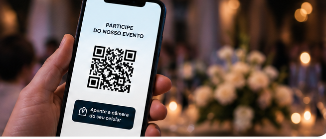 Celular com o QR Code exclusivo do evento